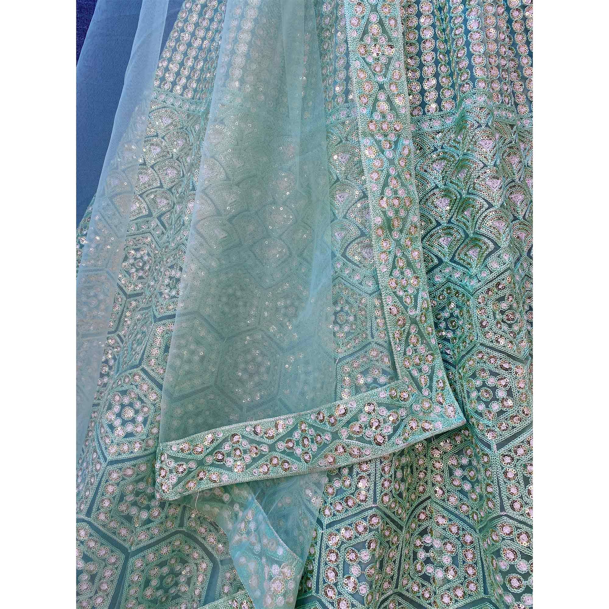 Sea Green Sequins Embroidered Netted Lehenga Choli