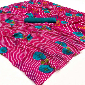 Pink Floral Digital Printed Georgette Saree