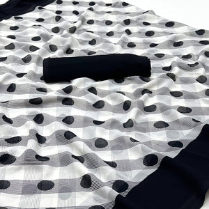 White And Black Printed Georgette Saree