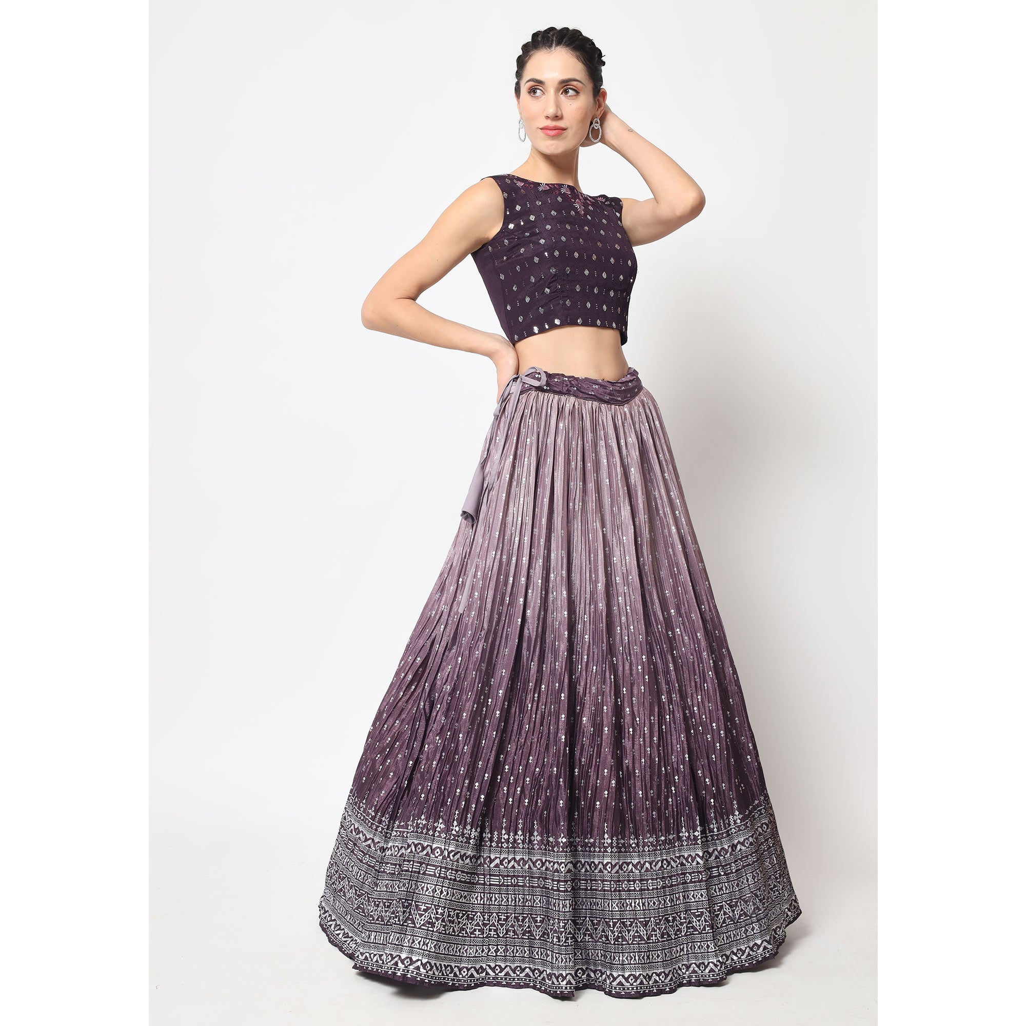 Violet Foil Printed Chiffon Lehenga Choli