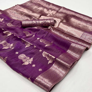 Violet Floral Woven Organza Saree
