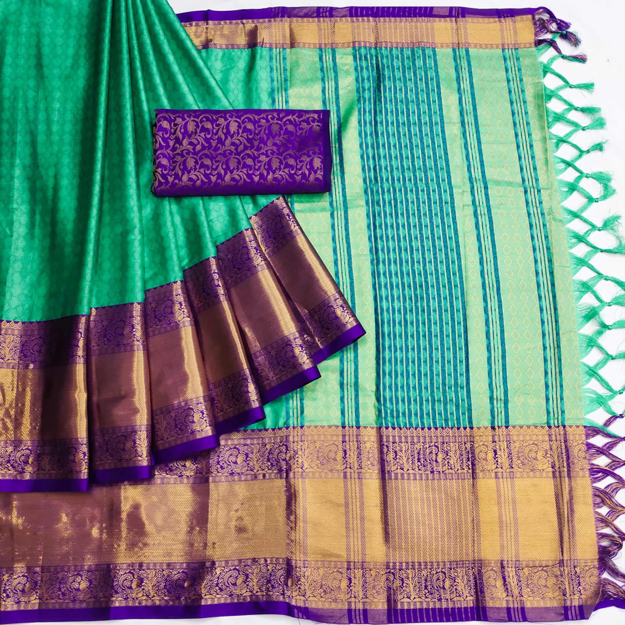 Rexona Blue Woven Cotton Silk Saree With Tassels