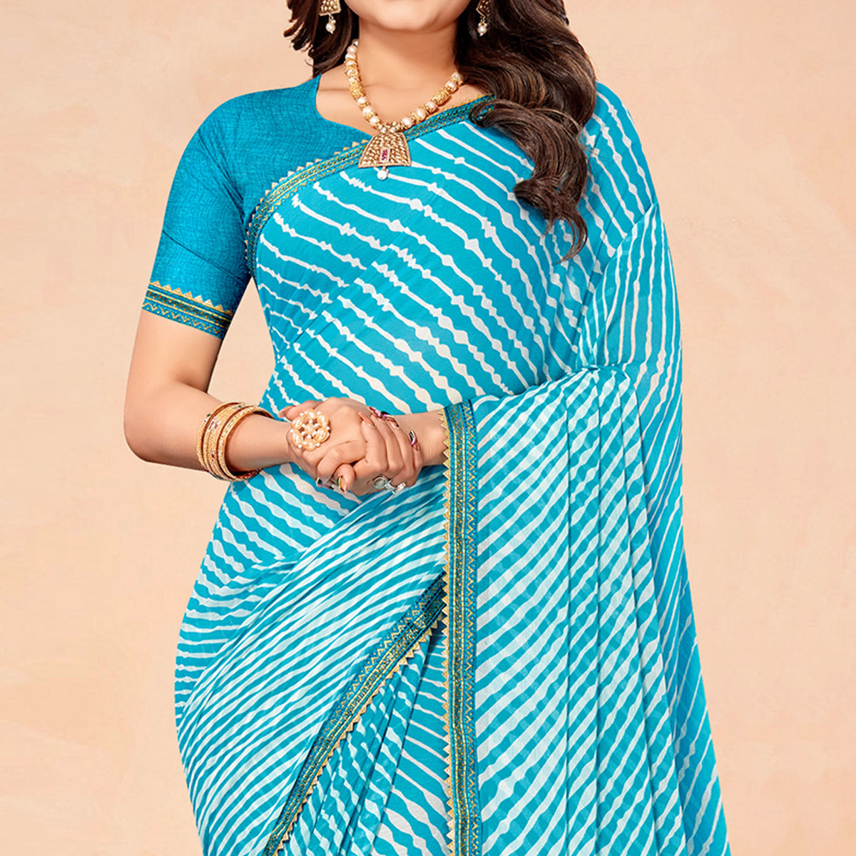 Light Blue Printed Chiffon Saree