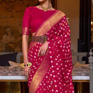 Rose Pink Woven Khadi Silk Saree With Tassels