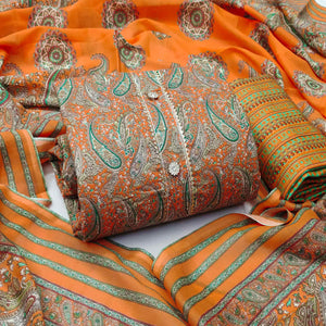 Orange Printed Cotton Blend Dress Material