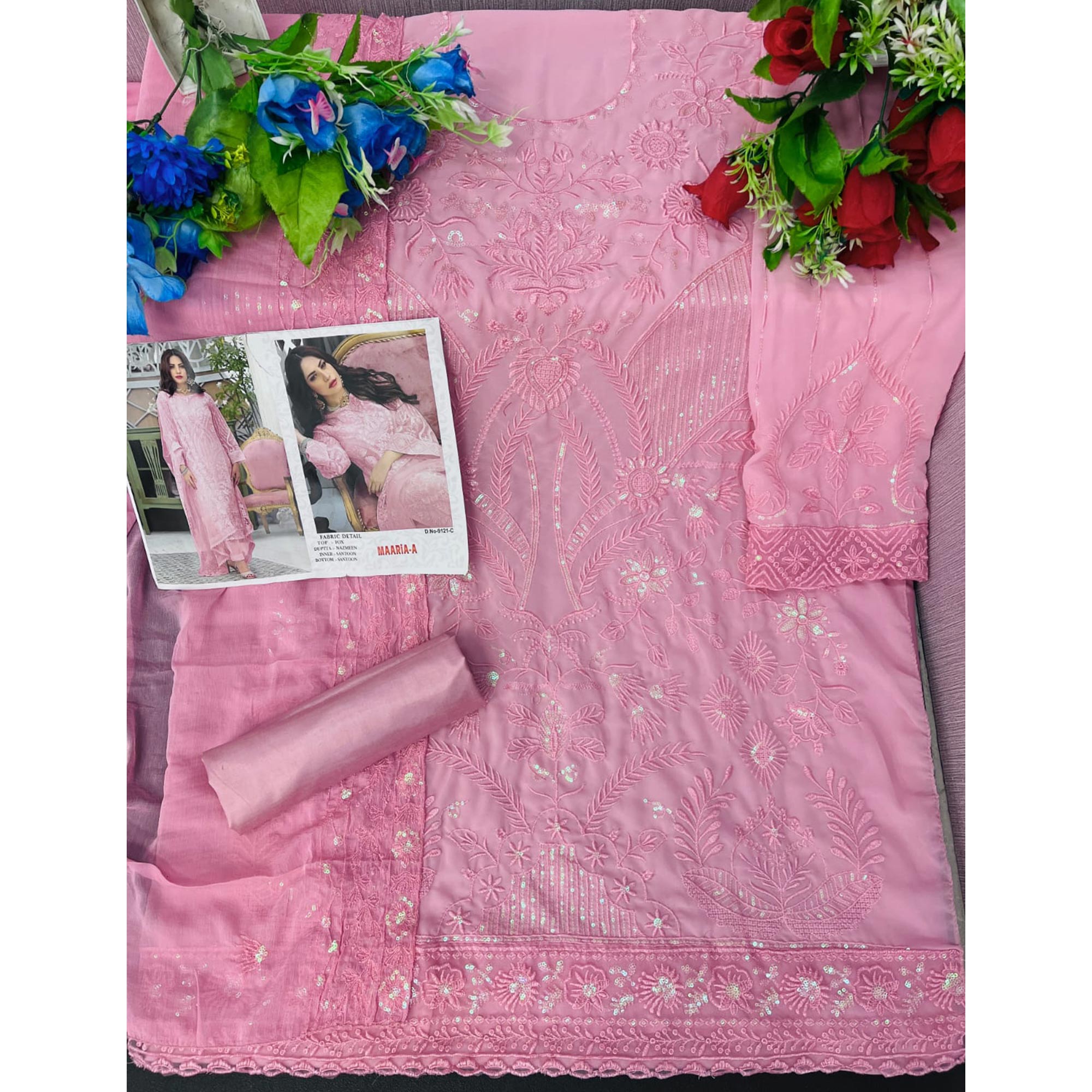 Pink Lucknowi Embroidered Georgette Pakistani Suit
