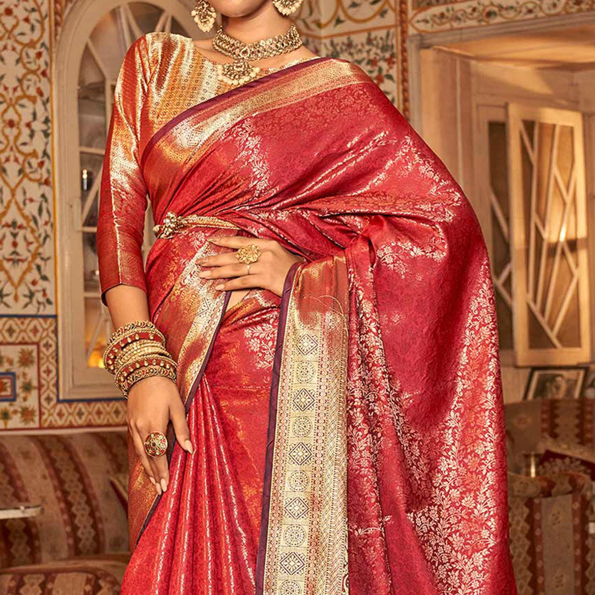 Red Woven Kanjivaran Silk Saree