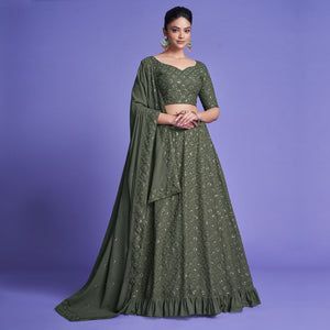 Mahendi Green Sequins Embroidered Georgette Lehenga Choli