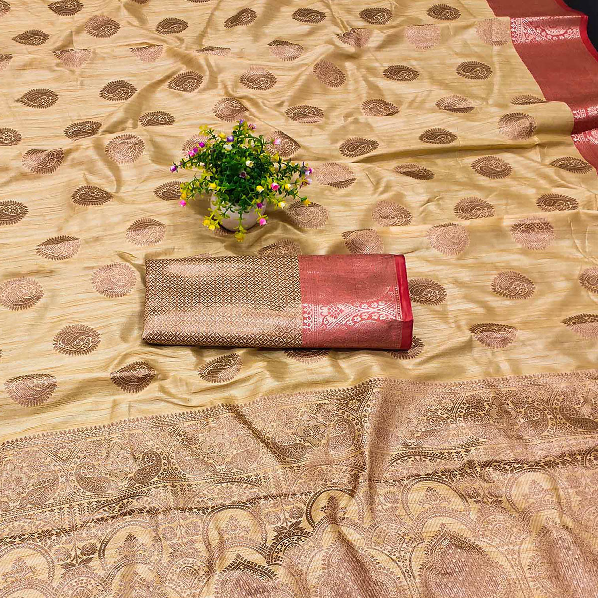 Beige Woven Kanjivaram Silk Saree