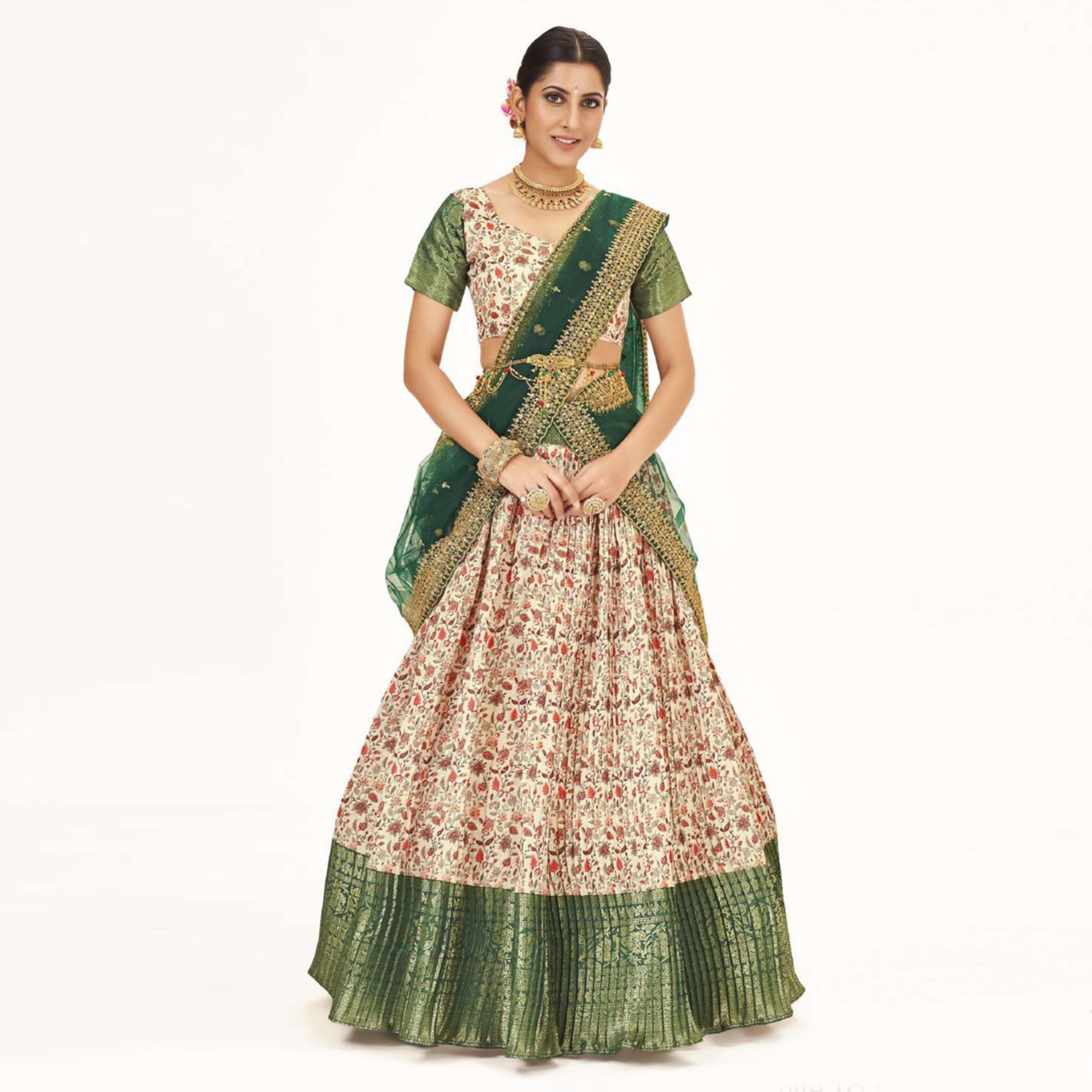 Offwhite Digital Printed With Zari Work Art Silk Lehenga Choli