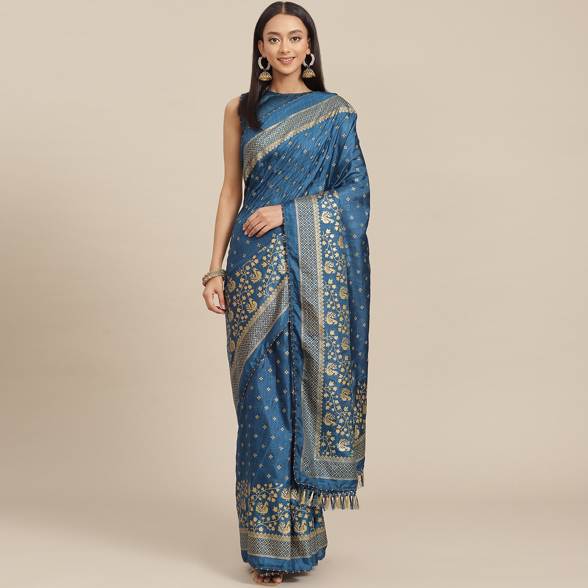 Blue Woven Vichitra Silk Saree