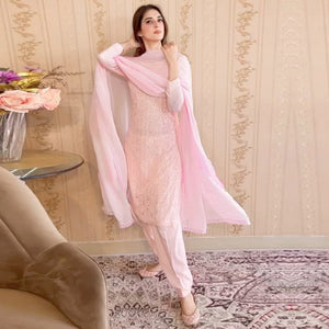Pink Lucknowi Chikankari Work Georgette Salwar Suit