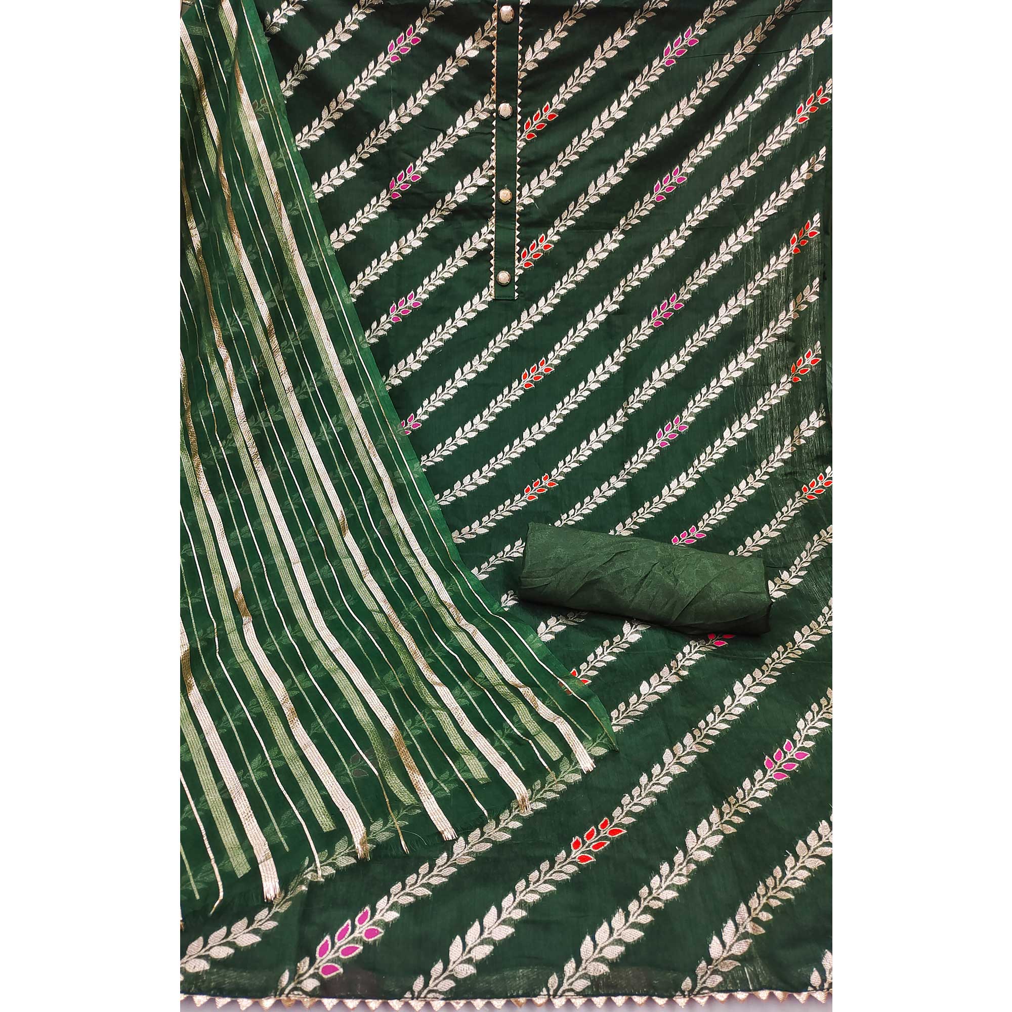 Green Woven Banarasi Silk Dress Material