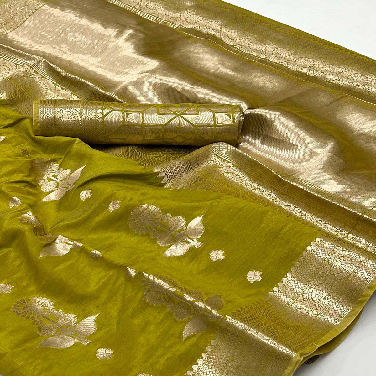 Green Floral Woven Organza Saree