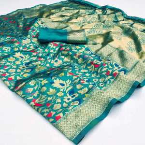 Rama Green Floral Woven Art Silk Saree