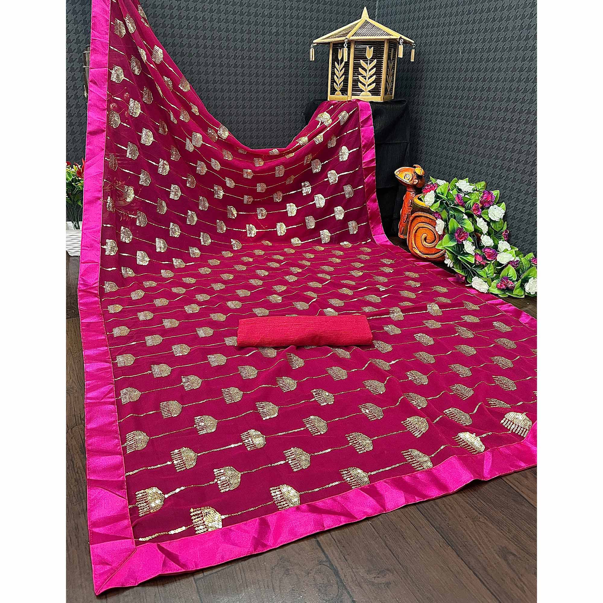 Pink Sequins Embroidered Georgette Saree