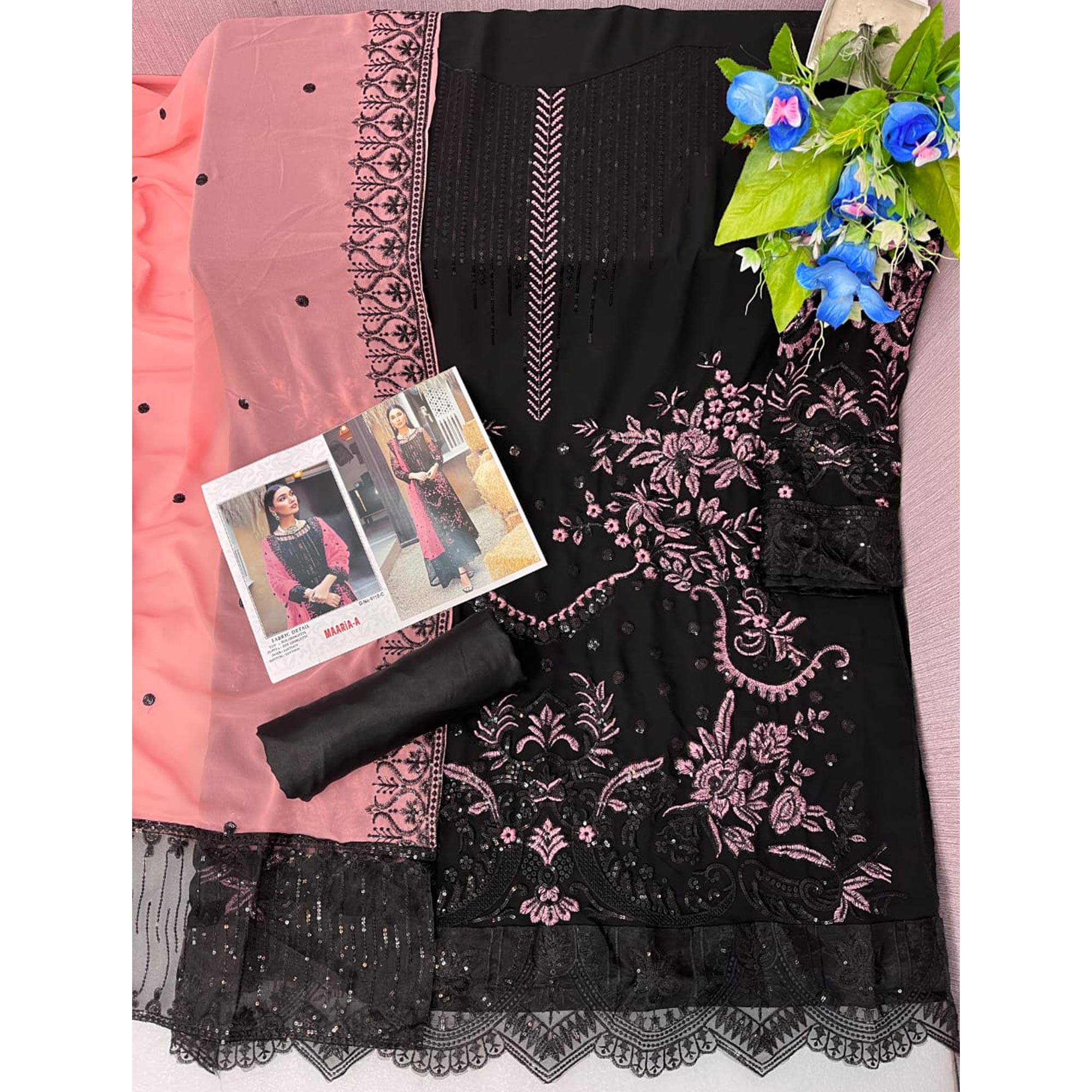Black Floral Sequins Embroidered Georgette Pakistani Suit