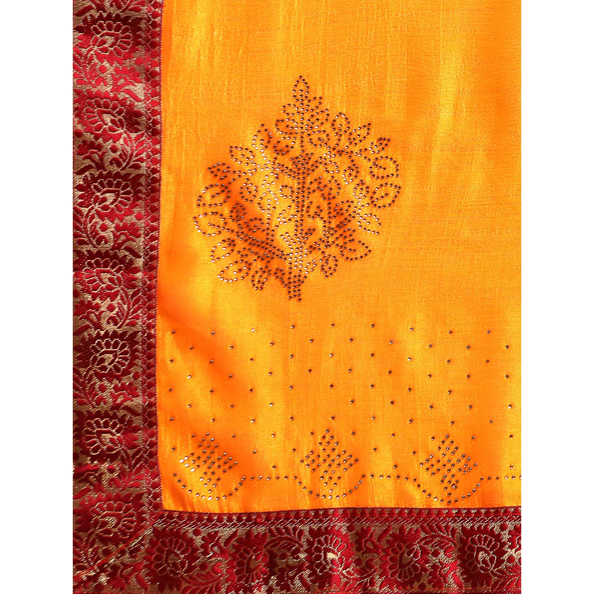Yellow Swaroski Work Vichitra Silk Saree