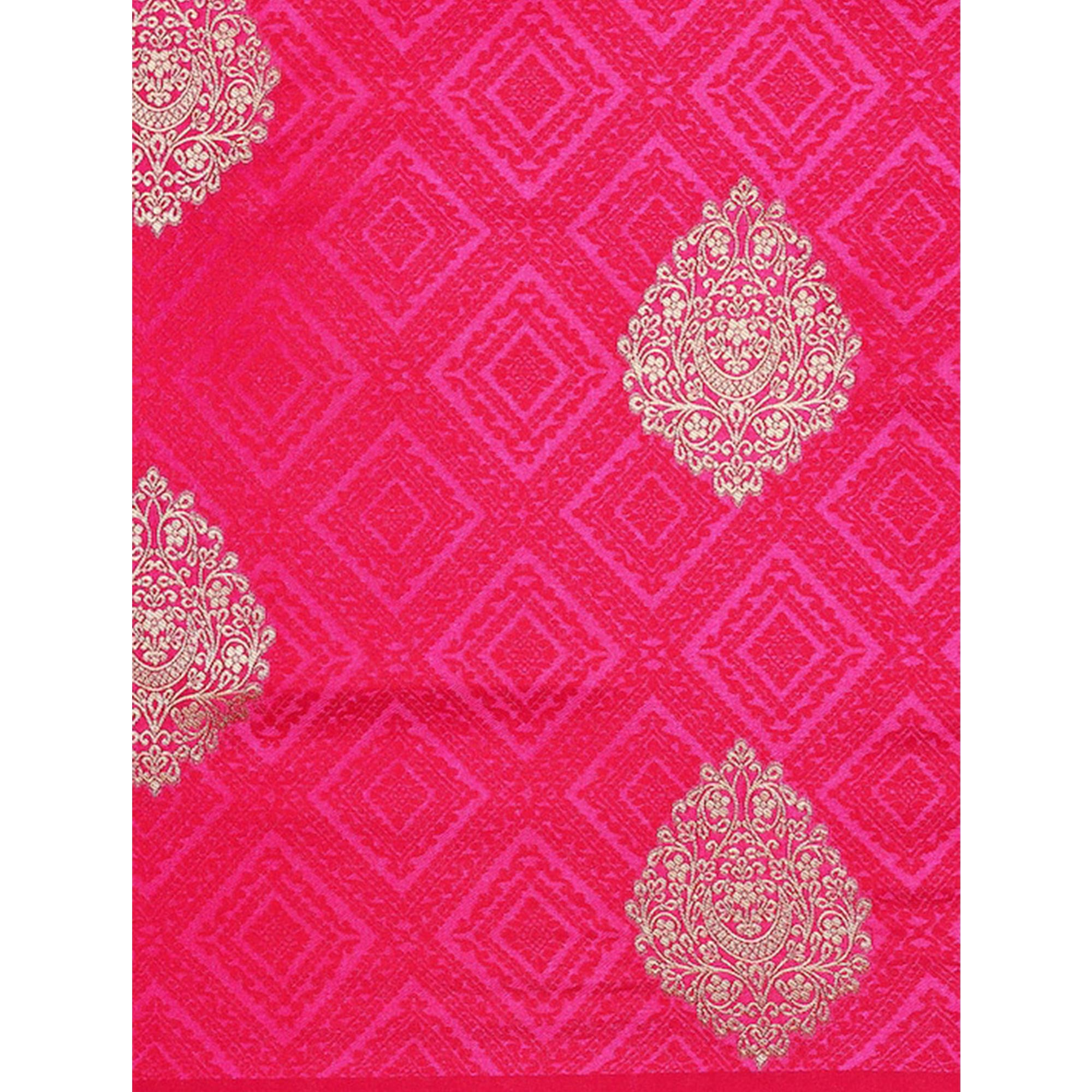 Pink Woven Kanjivaram Silk Saree WithTassels