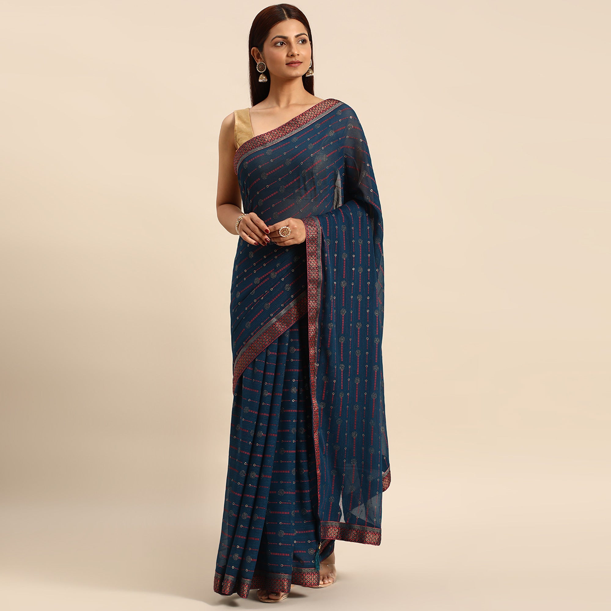 Blue Foil Printed Zomato Saree