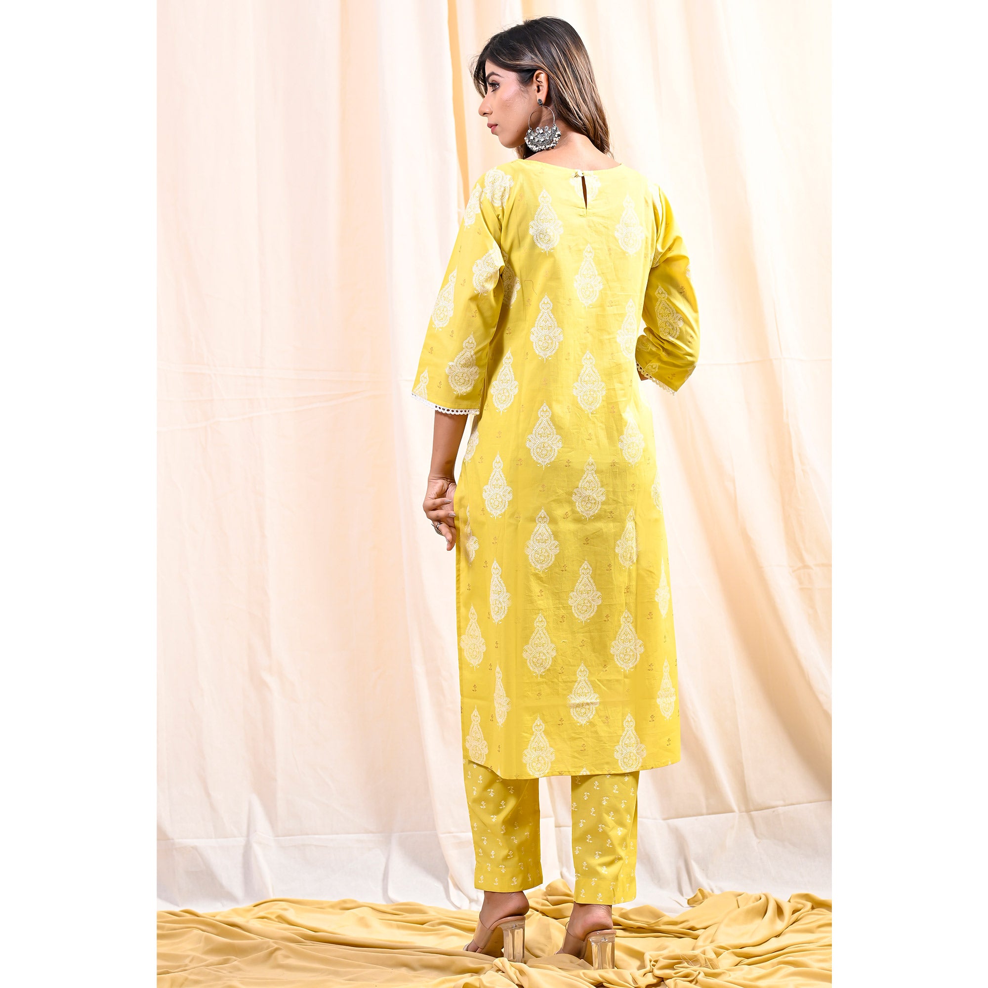 Yellow Printed Pure Cotton Salwar Suit