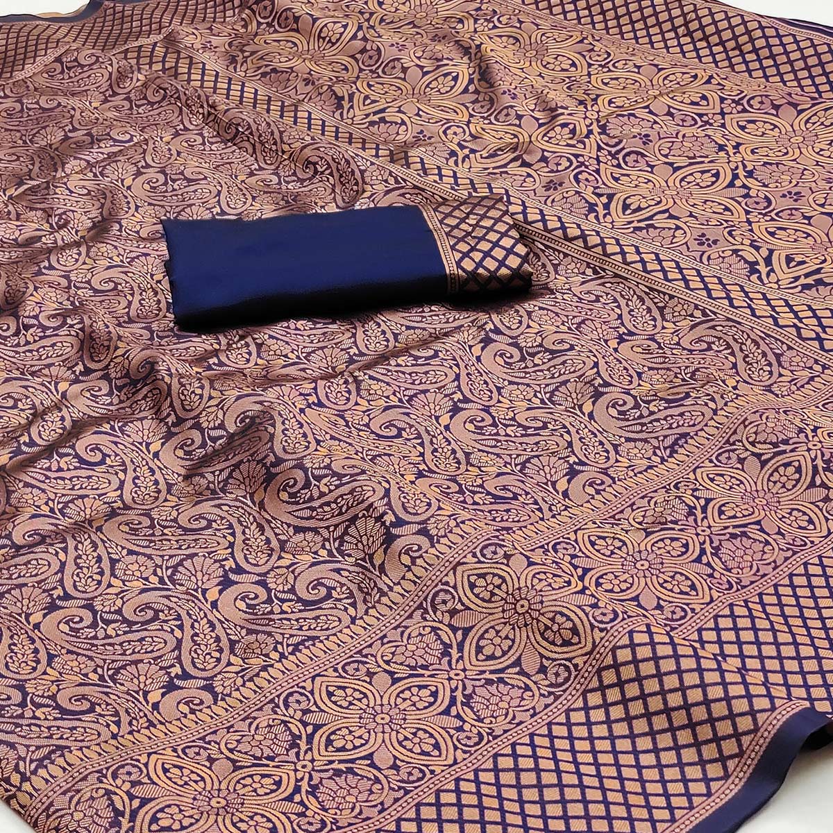 Navy Blue Woven Jacquard Saree
