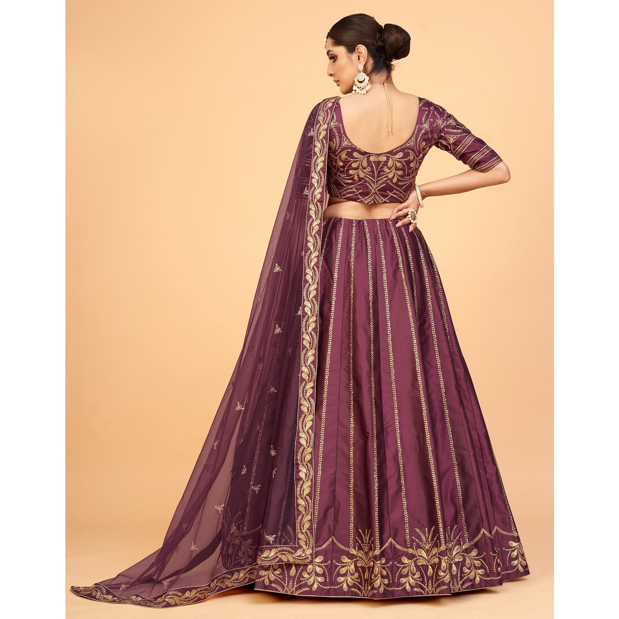 Wine Sequins Embroidered Art Silk Lehenga Choli