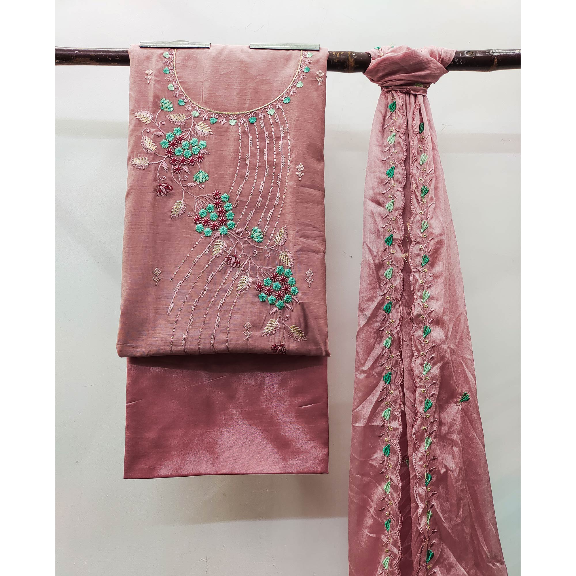 Mauve Floral Embroidered Modal Dress Material