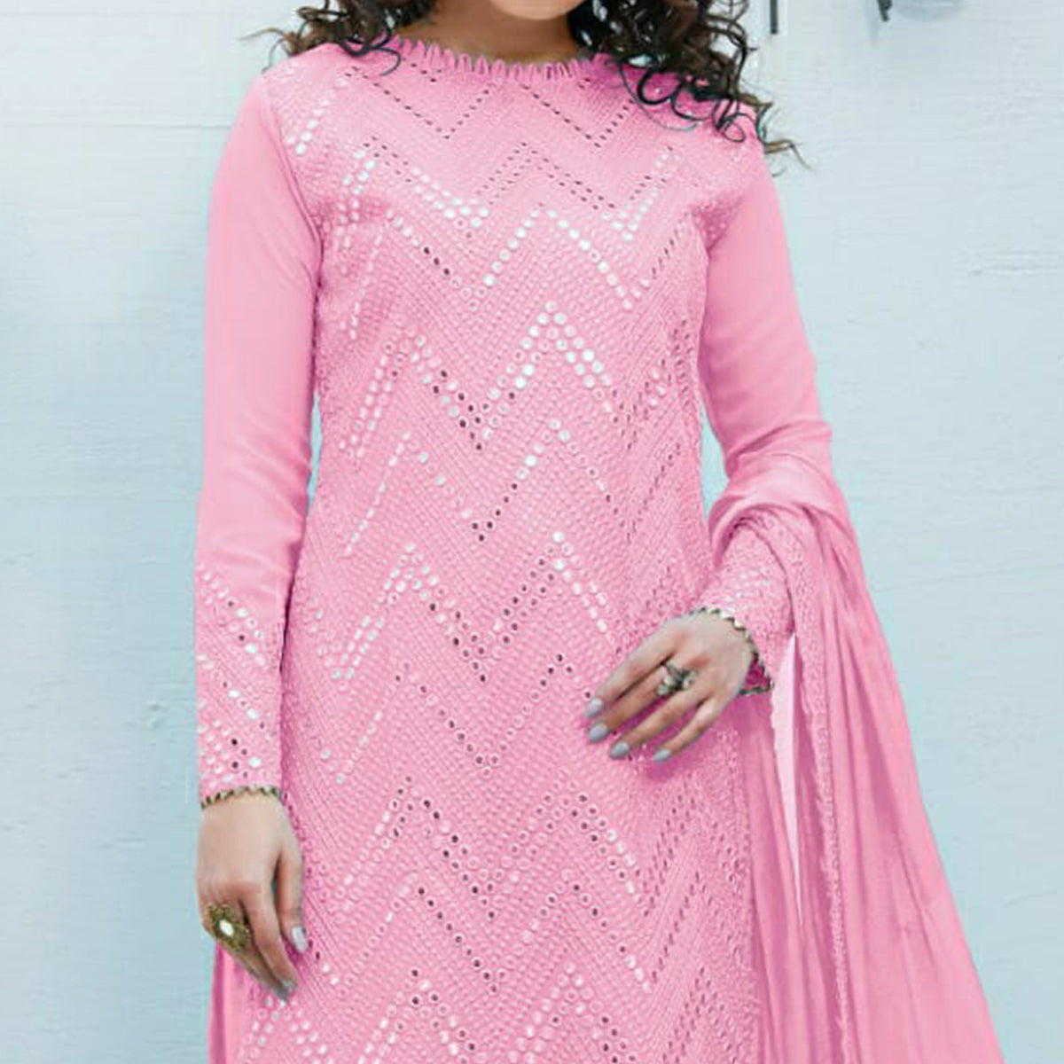 Pink Mirror Embroidered Georgette Suit