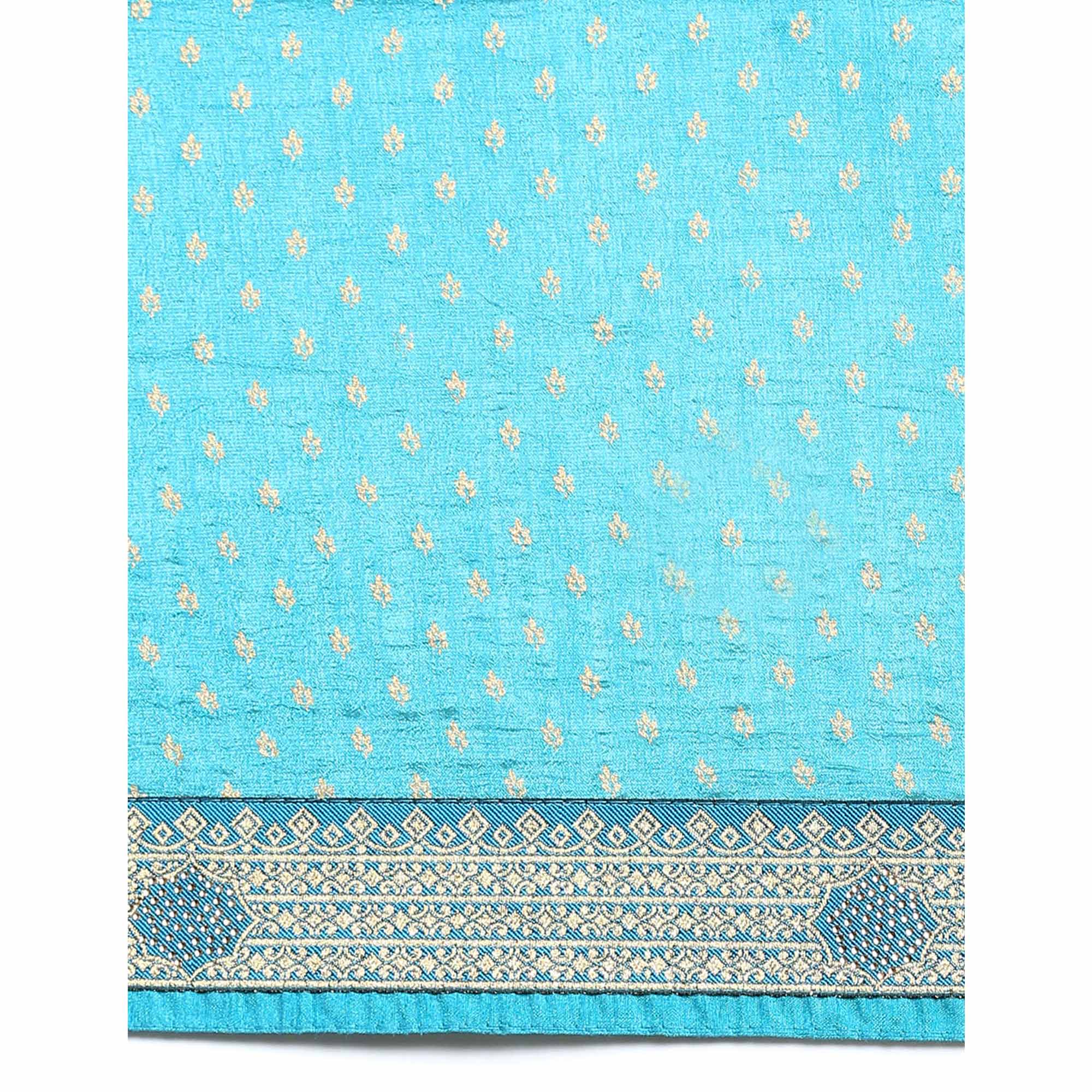 Blue Foil Printed With Swarovski Vichitra Silk Saree