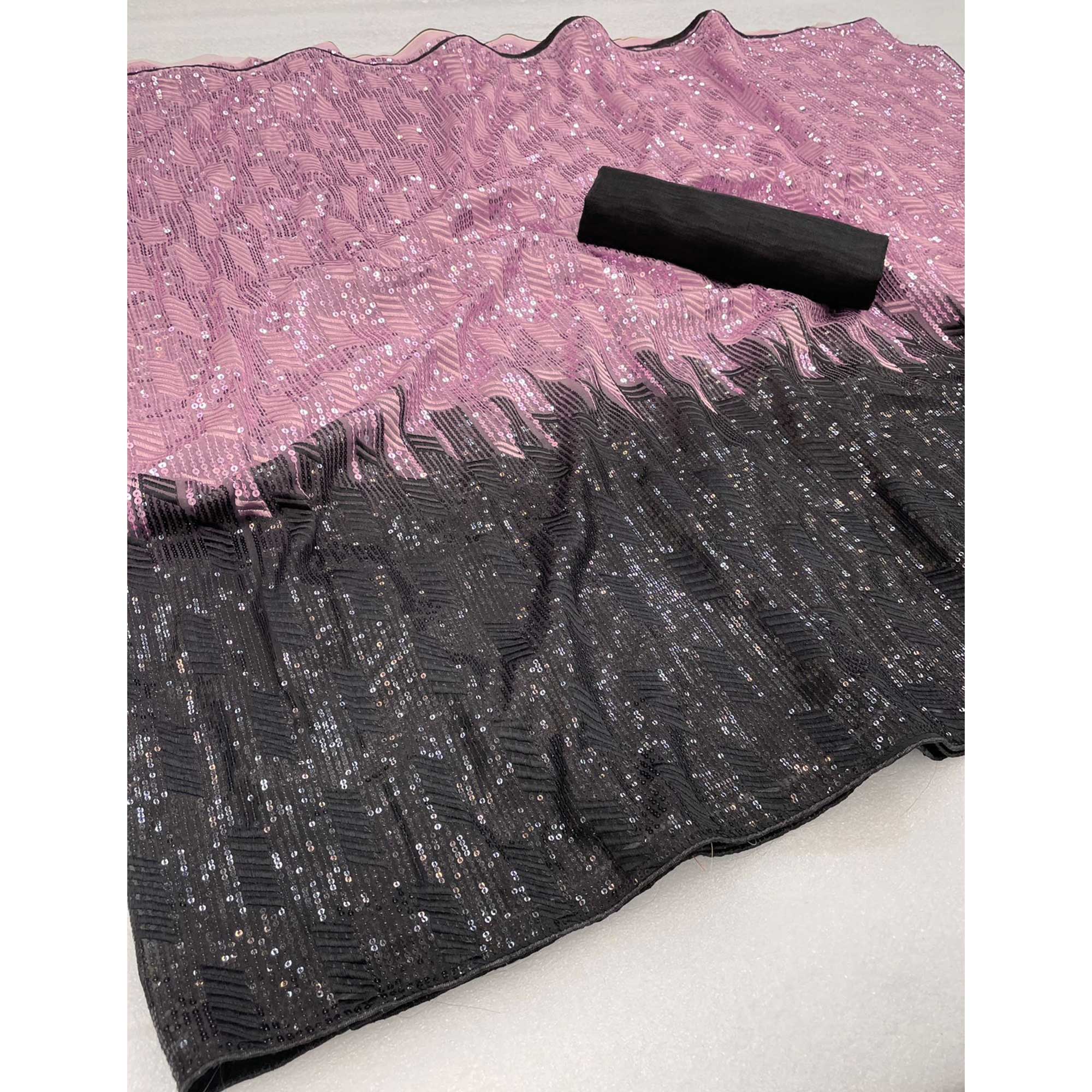 Pink Black Sequins Embroidered Georgette Saree