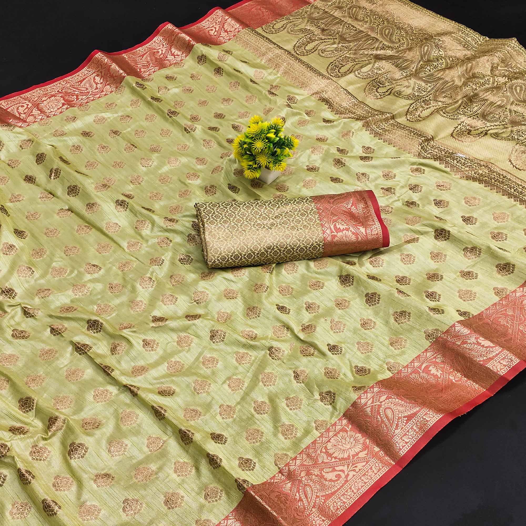Parrot Green Woven Kanjivaram Silk Saree