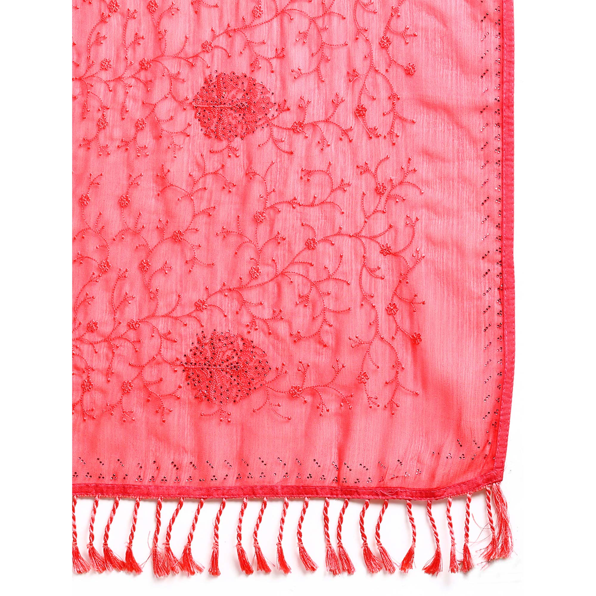 Pink Floral Embroidered Zomato Silk Saree