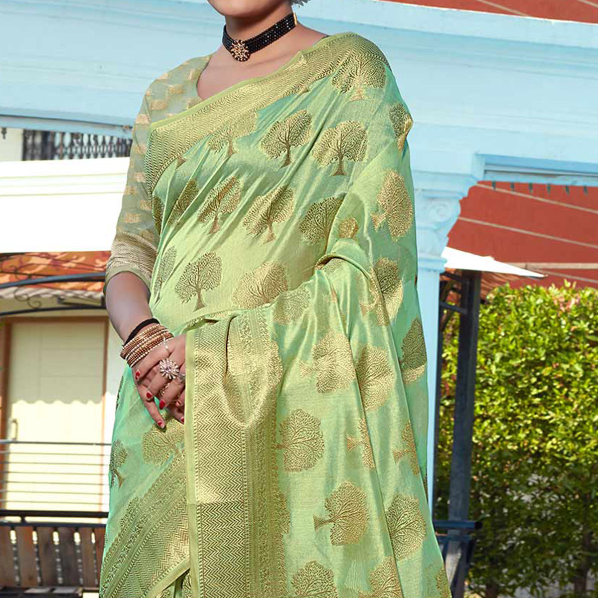 Sea Green Woven Organza Saree