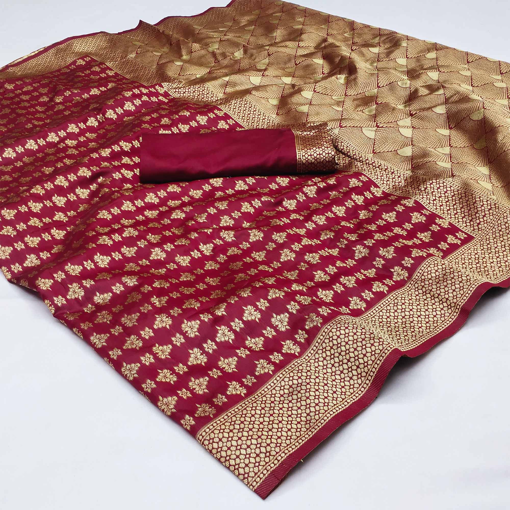 Maroon Woven Banarasi Silk Saree