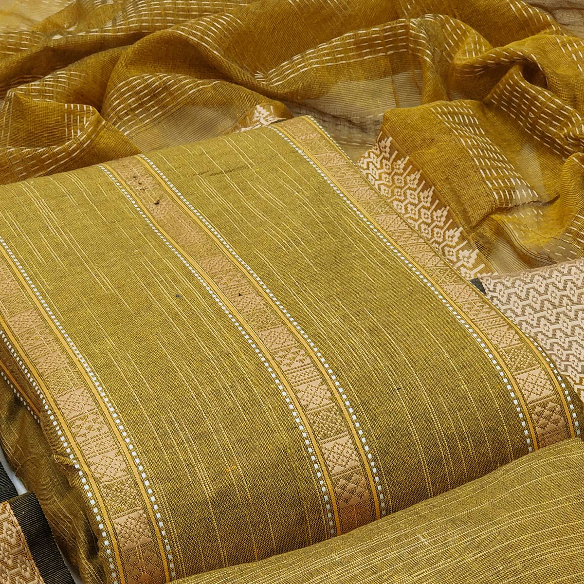 Mustard Woven Cotton Blend Dress Material