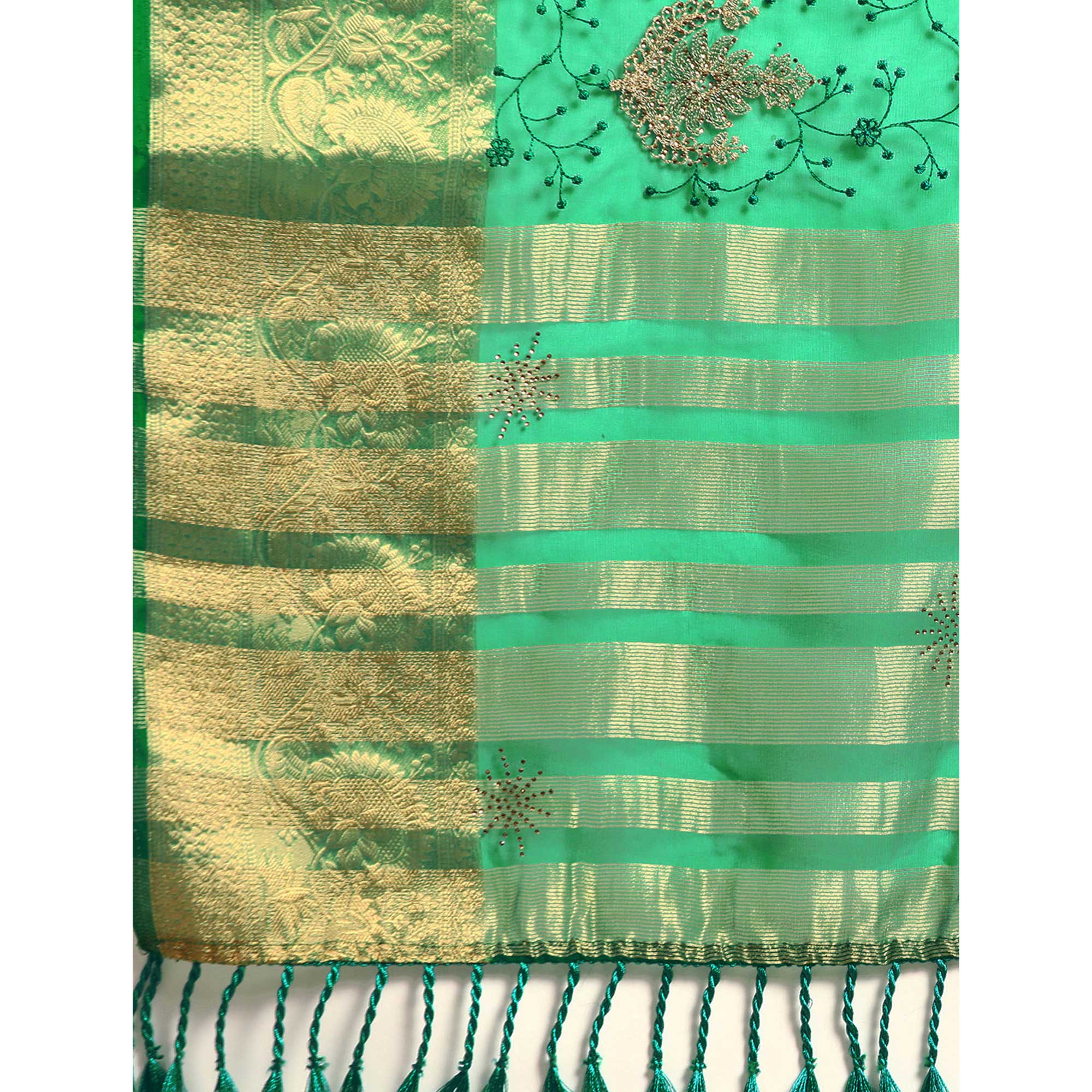 Green Floral Embroidered Organza Saree