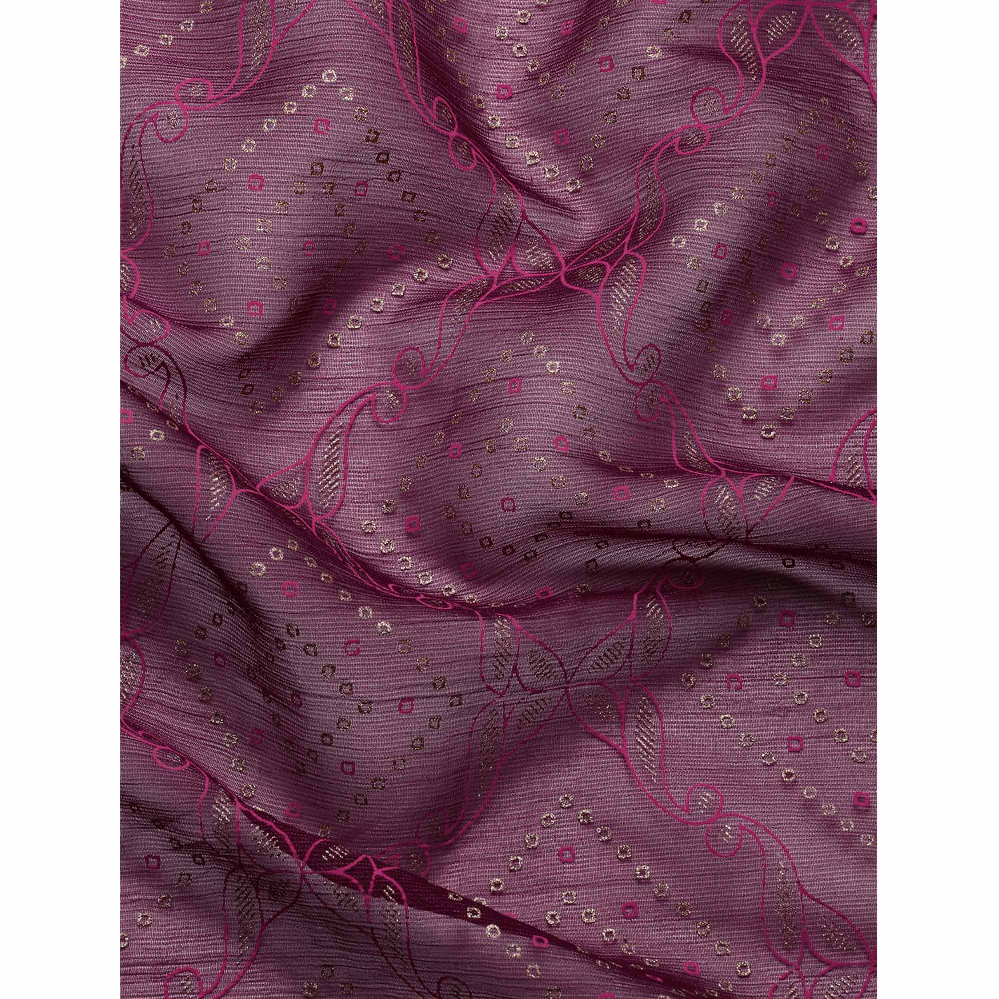 Purple Foil Printed With Fancy Border Chiffon Saree