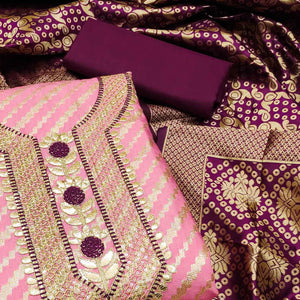 Pink Woven With Embroidered Chanderi Dress Material
