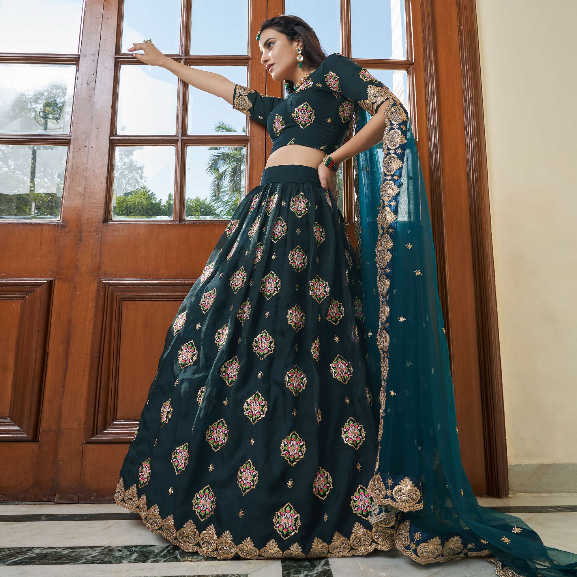Morpich Sequins Embroidered Organza Lehenga Choli
