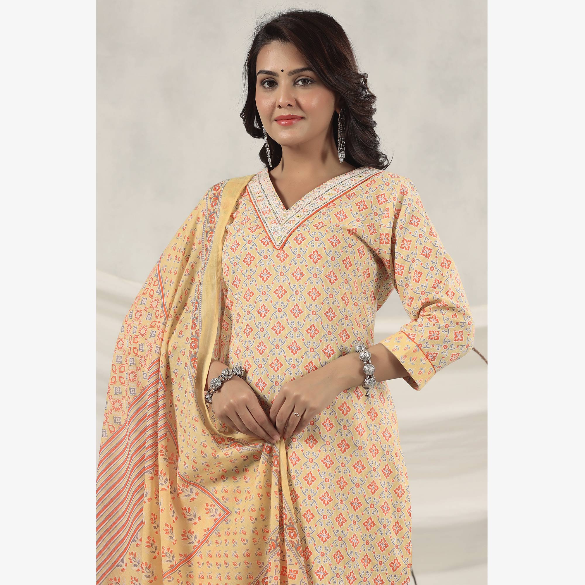 Yellow Jaipuri Printed Pure Cotton Suit