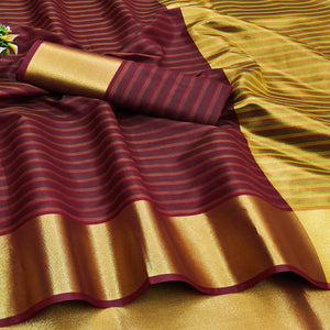 Maroon Woven Cotton Silk Saree