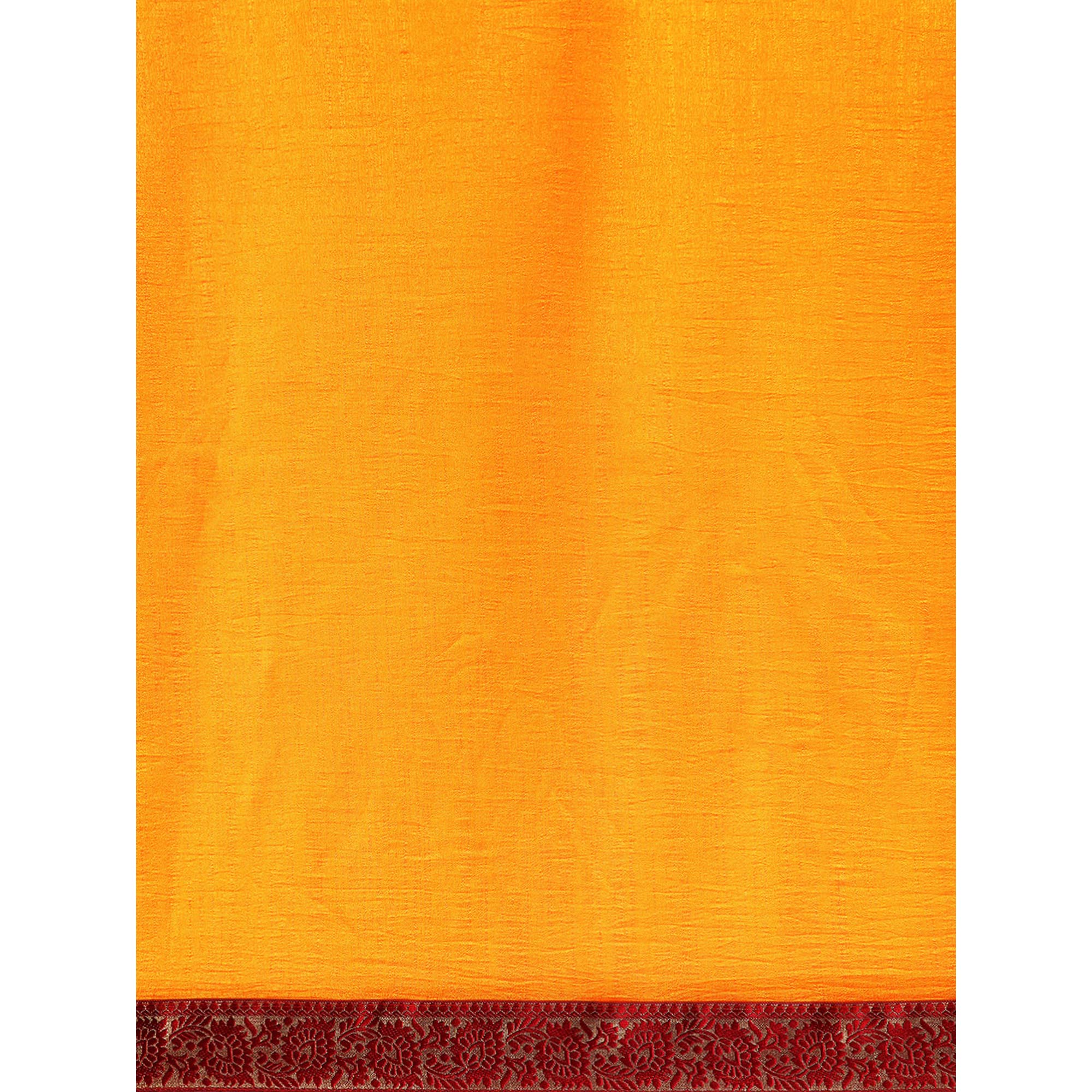 Yellow Swaroski Work Vichitra Silk Saree