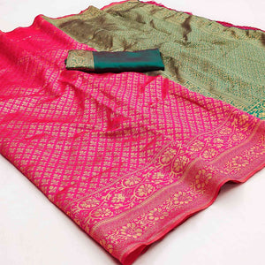 Magenta Pink Floral Woven Jacquard Saree
