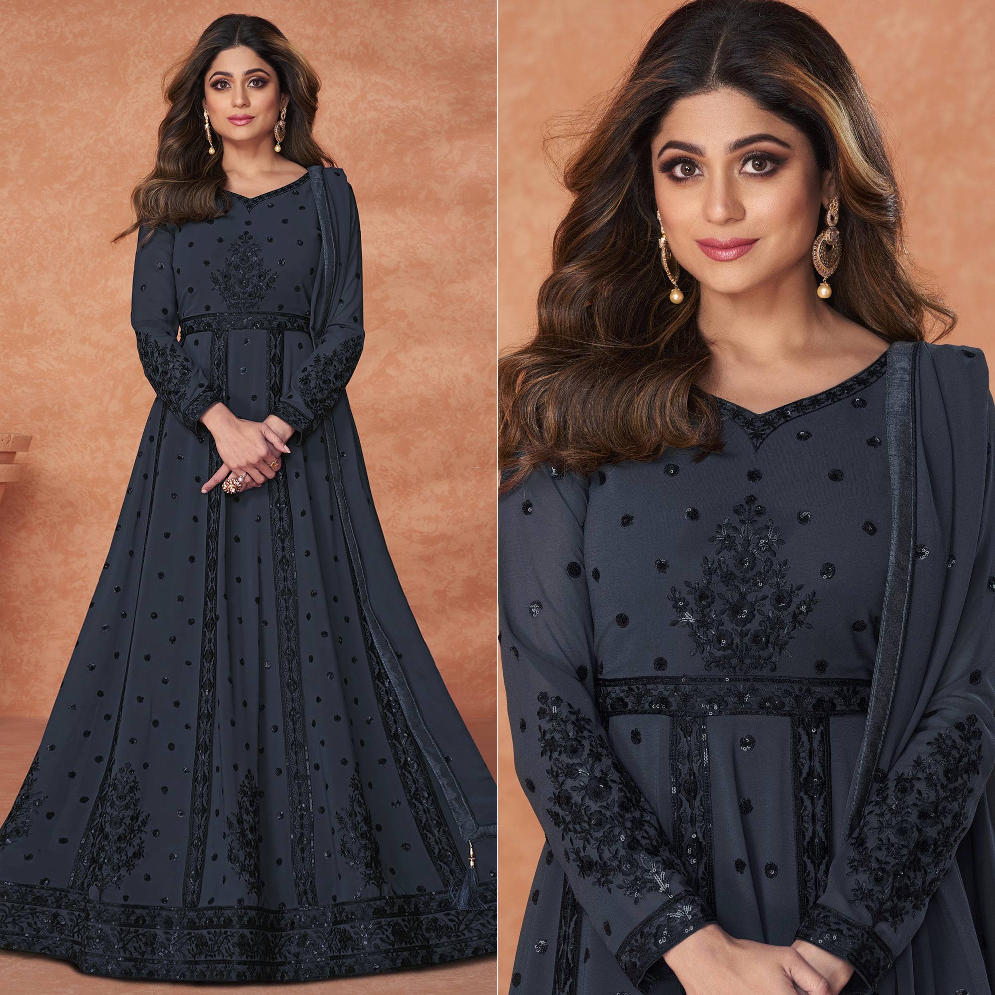 Black Embroidered Georgette Gown