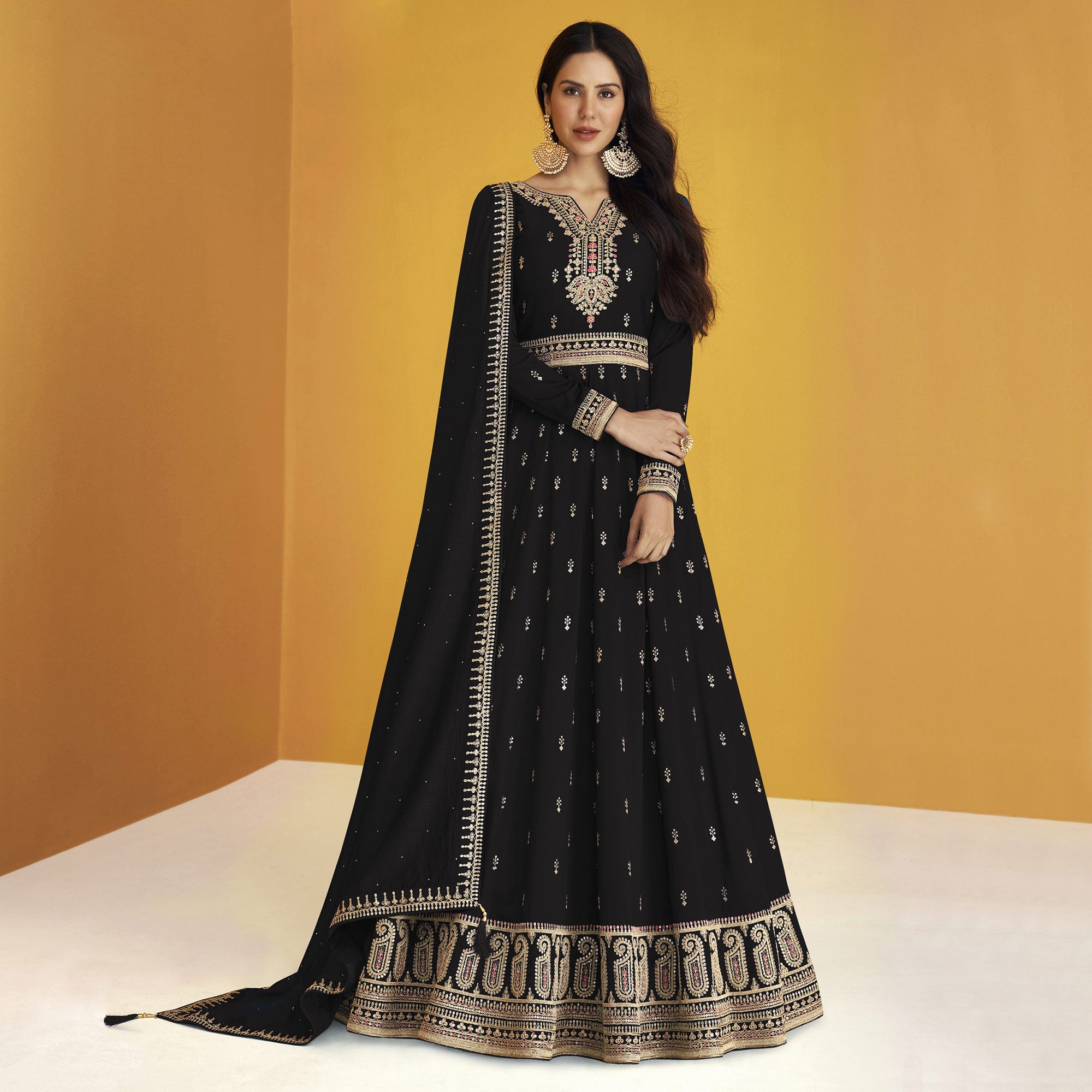 Black Sequins Embroidered Georgette Semi Stitched Anarkali Suit