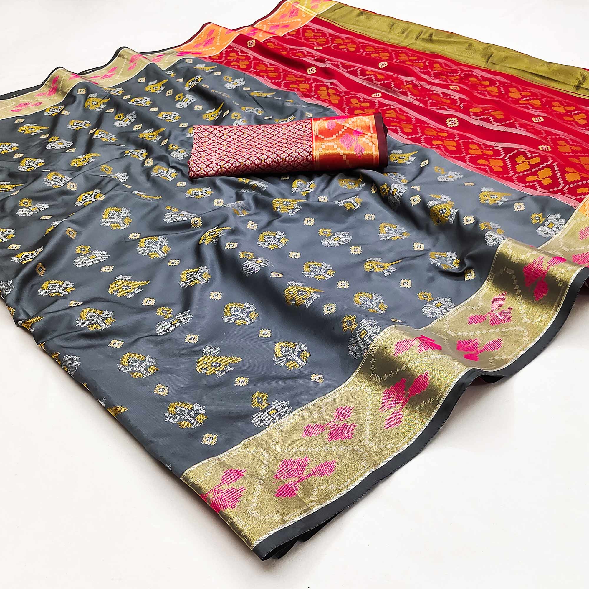 Grey Woven Jacquard Patola Saree