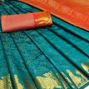Rama Bandhani Woven Banarasi Silk Saree