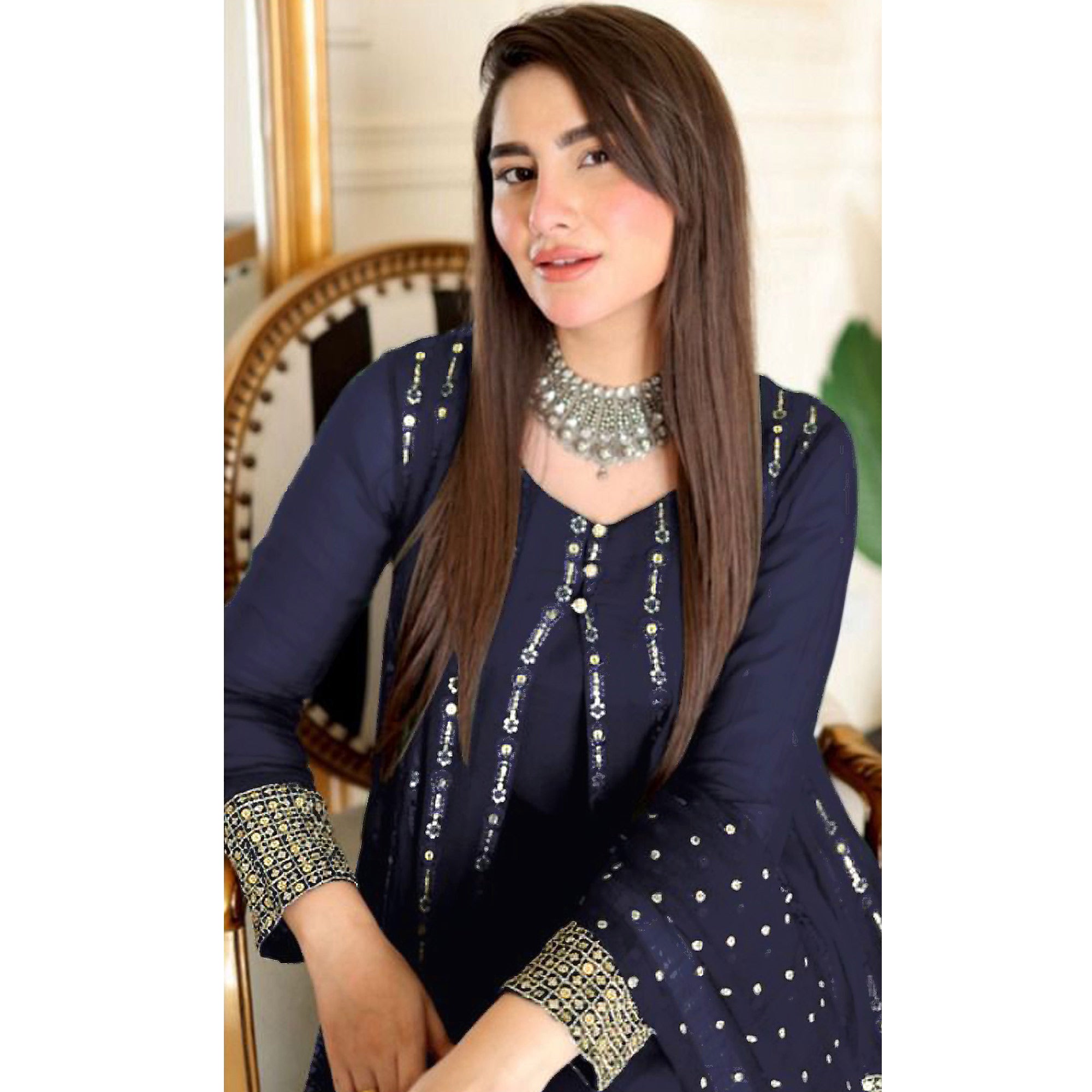 Blue Sequins Embroidered Georgette Pakistani Suit