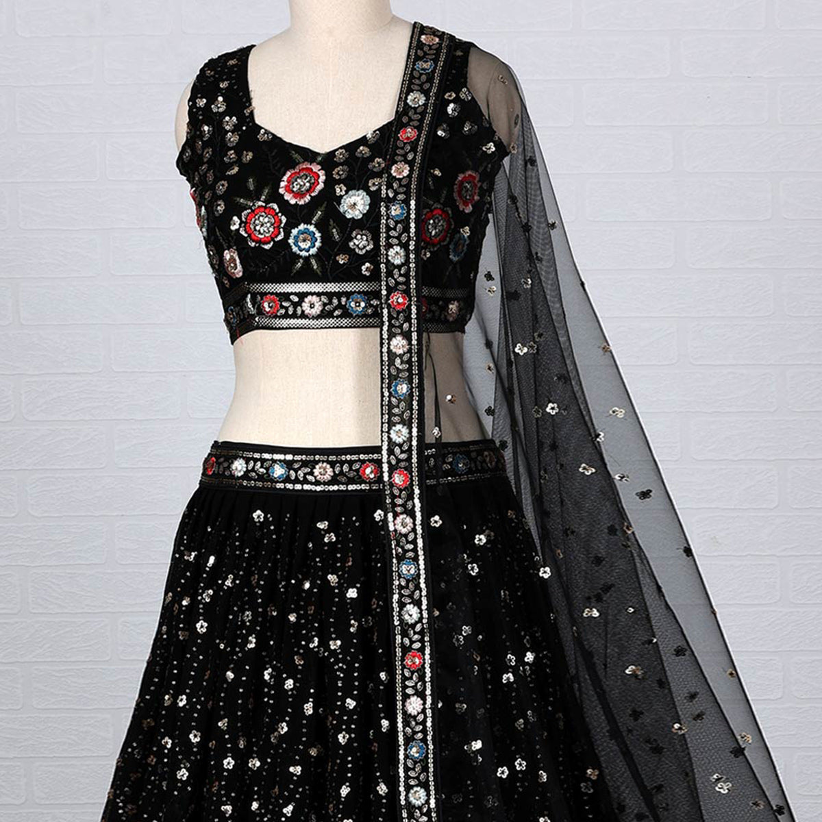 Black Sequins Embroidered Georgette Lehenga Choli